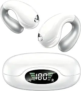 Upgraded Ultra Open Ear Earbuds - Lightweight Comfort Clip-On Wireless Bone Conduction Earbuds, Secure Fit & AI-Powered Clear Calls Bluetooth Open Ear Headphones for Work,Commute,Workout,Snow White