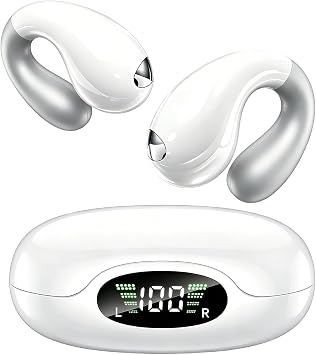 Upgraded Ultra Open Ear Earbuds - Lightweight Comfort Clip-On Wireless Bone Conduction Earbuds, Secure Fit & AI-Powered Clear Calls Bluetooth Open Ear Headphones for Work,Commute,Workout,Snow White