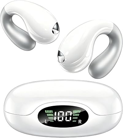 Upgraded Ultra Open Ear Earbuds - Lightweight Comfort Clip-On Wireless Bone Conduction Earbuds, Secure Fit & AI-Powered Clear Calls Bluetooth Open Ear Headphones for Work,Commute,Workout,Snow White