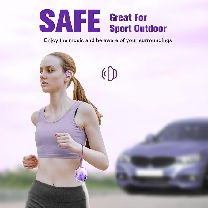 Purple Out of Ear Open Ear Headphones Wireless Ear Hanging Bluetooth Headset, Air Bone Conduction Open Ear Earbuds, OWS Over the Ear Earbuds Open Ear Buds Not In Ear Outside the Ear Headphones