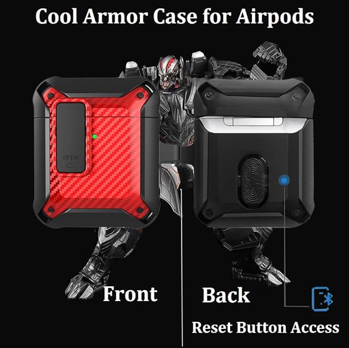 for Airpods 2nd 1st Generation Case Men Lock with Cleaner Kit, Rugged AirPod 2/1 Gen Protective Hard Cover Shockproof Skin Boys Women with Keychain for Apple iPods 2nd/1st Cases, Black