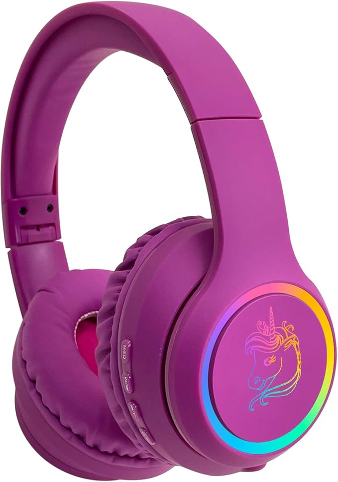 Unicorn Kids Headphones, Unicorn Bluetooth Headphones Foldable for Girls Boys Toddlers Tablet School Travel,Light Up Kids Wireless Headphone Birthday Gifts (Voilet)