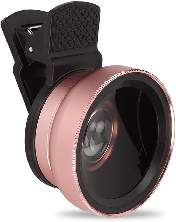 2 in 1 Cell Phone Lens Kit, 0.45X Wide Angle 12.5X Macro Phone Camera Lens, Professional Cell Phone Lens with Clip, Detachable HD Lens with Storage Bag, Compatible with Phones and Tablets(Rose Gold)