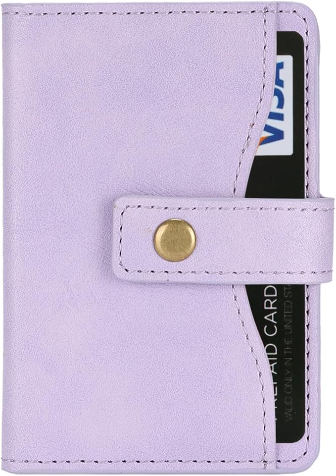 Ultra-Thin Magnetic Wallet Card Holder for iPhone and All MagSafe Protective Cases，Premium PU leather, powerful magnetic closure, stand function, 6 card slots (Purple)