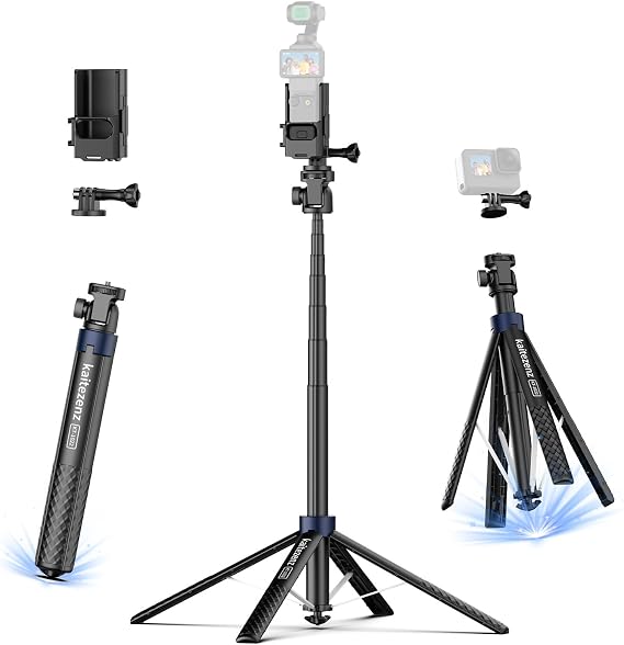 Kaitezenz 0.01s Auto Pop Open Camera Selfie Stick Tripod for DJI Osmo Pocket 4/3, 67" Aluminum Alloy Portable Expandable Stand Tripod Accessory for Gopro Video Recording OSMO Action Camera