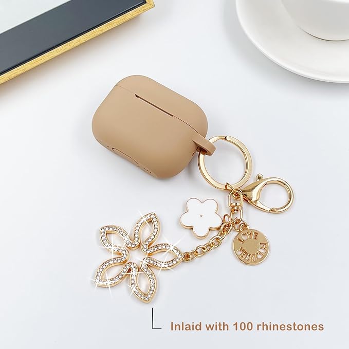 Compatible with AirPods Pro 2nd Generation Case with Cleaner Kit, Silicone Protective Case for Apple AirPod Pro 2nd/1st Earbuds Wireless Charging Cases with Bling Keychain (Milk Tea)