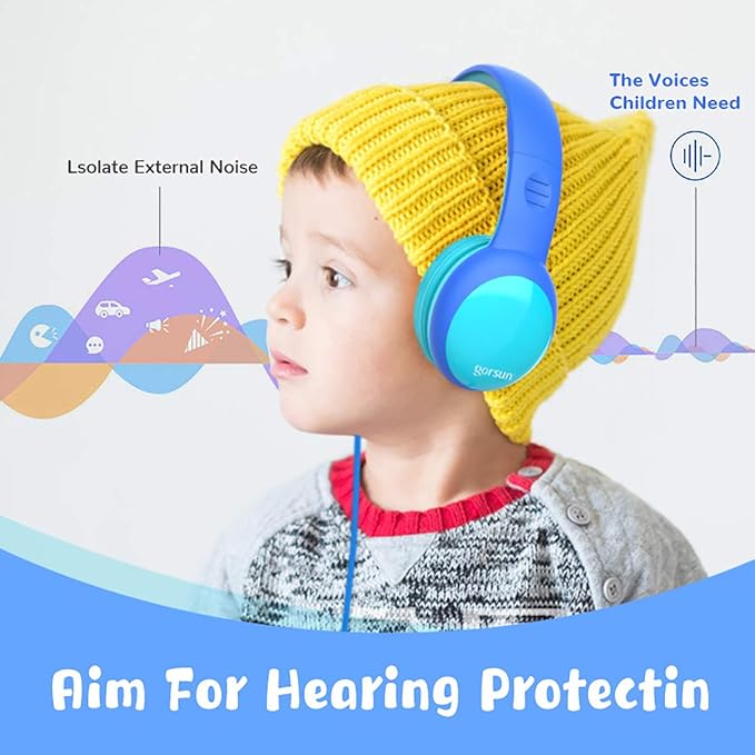 gorsun Kids Headphones with Limited Volume, Cat Ear Toddler Headphones, Wired Headphone Over Ear for Boys and Girls,Stereo Sound Foldable 3.5mm Headset for Children