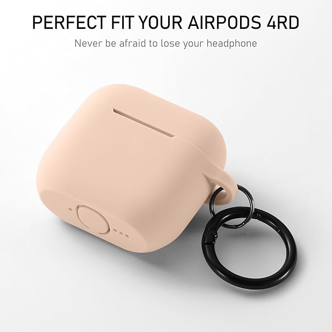 Maxjoy for Apple Airpods 4th Generation Case Cover(2024), Silicone Case with Cleaner Kit & Keychain Compatible Compatible with Airpods 4 case for Women,Men(Beige)