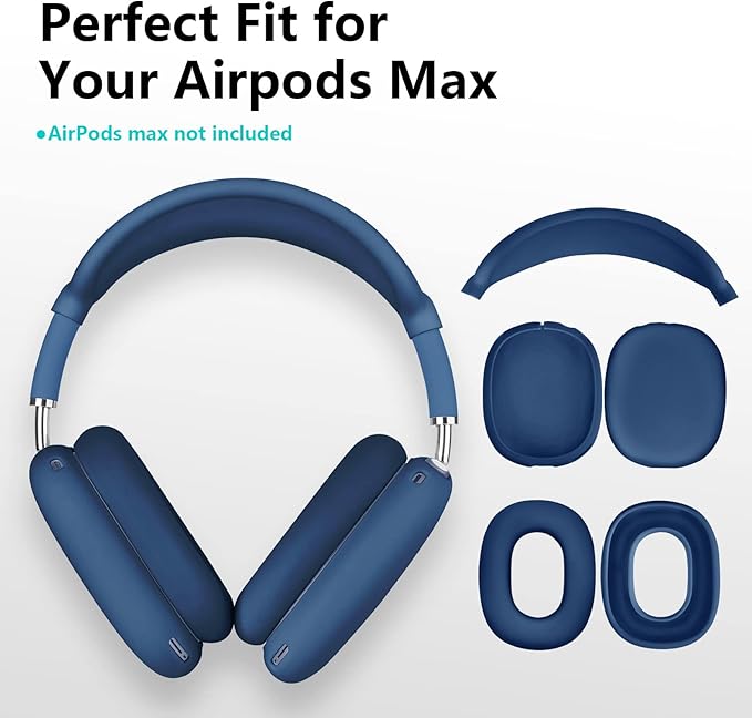 Case for Airpods Max Headphones, Ear Pad Case Cover/Ear Cups Co ver/Headband for AirPods Max (USB-C/Lightning)(2024/2020), Silicone for Apple Airpod Max, Accessories Cases(Dark Blue)