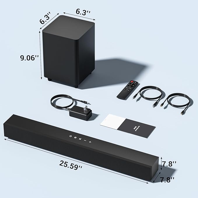 Soundbar for TV with Subwoofer, 2.1 Channel Surround Sound System, Bluetooth TV Speaker with Deep Bass, Optical/AUX/USB, Remote Control, Home Theater Sound Bar for Smart TV