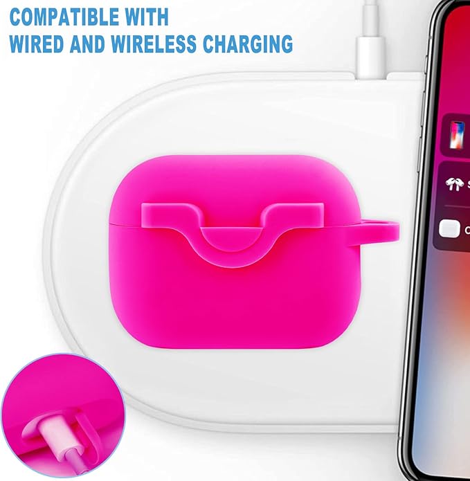 Secure Lock Case for Airpods Pro 2 Case with Cute Bling Keychain, Silicone Protective Case Cover for Airpods Pro 2nd Generation Case Women Girls - Hot Pink