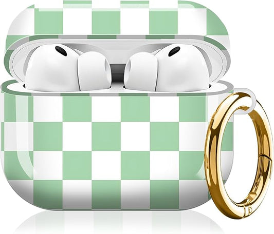 Compatible with AirPod Pro 3 (2025),Cute Case Cover for Women & Men, Full Protection Shockproof Hard Case with Keychain, Wireless Charging Case Accessories(Green White Checkered)