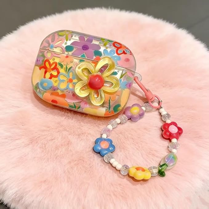 Compatible with AirPods Pro 3 Case 2025 Cases,Hard Cover for Airpods Pro 3rd Case for Air pod Pro 3 Cover with Keychain for iPod Airpods Pro 3 Gen for Women Girls(3D Colorful Flower)