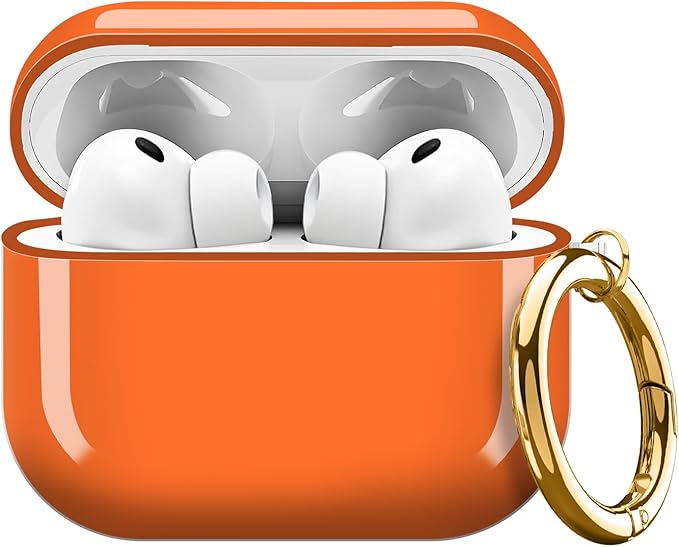 AirPod Pro 3 (2025) Case Cover for Women, Cute Shockproof Protective Case with Gold Round Buckle, Anti-Drop Design Compatible with Apple AirPods Pro 3rd Generation (USB-C Cable) Orange