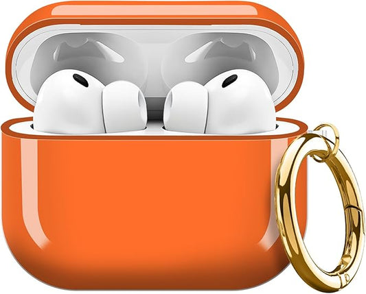 AirPod Pro 3 (2025) Case Cover for Women, Cute Shockproof Protective Case with Gold Round Buckle, Anti-Drop Design Compatible with Apple AirPods Pro 3rd Generation (USB-C Cable) Orange