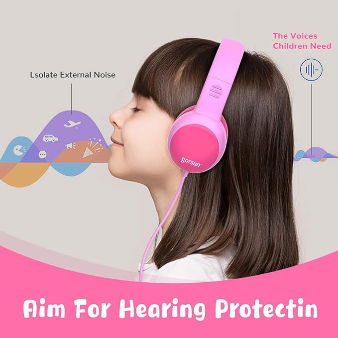 gorsun Kids Headphones with Limited Volume, Cat Ear Toddler Headphones, Wired Headphone Over Ear for Boys and Girls,Stereo Sound Foldable 3.5mm Headset for Children