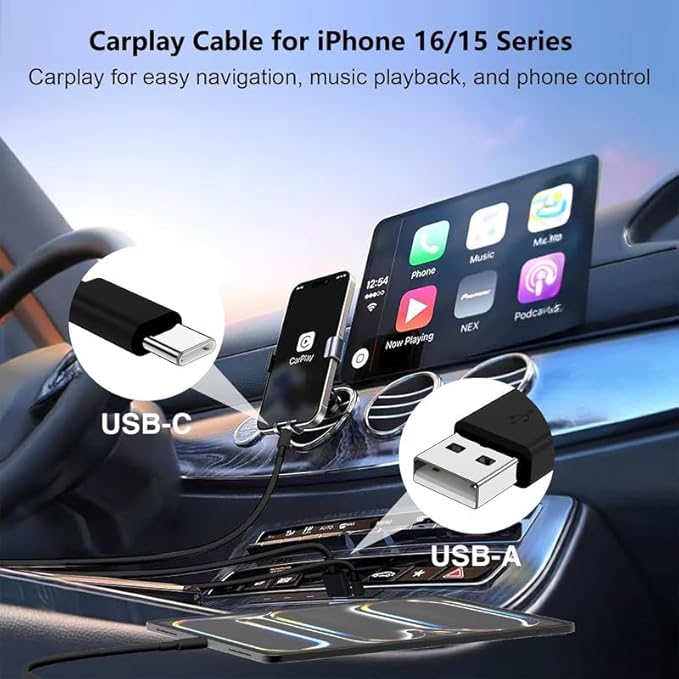 USB C Car Charger for iPhone 17 16 15 Pro Max,40W Dual Port USB-C & USB-A Car Fast Charging Adapter,2X6.6FT C to C Cable & A to C Carplay Cable for iPhone 17 16 15 Series/iPhone Air,iPad,Samsung-Black