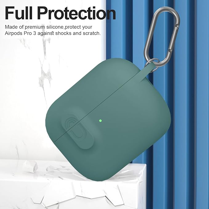 ATUAT for AirPods Pro 3 Case with Magnetic Lid Lock, Protective Soft Silicone Cover with Keychain Cleaner Kit for Women Men for Apple AirPods Pro 3rd Generation(2025), Front LED Visible, Pine Green