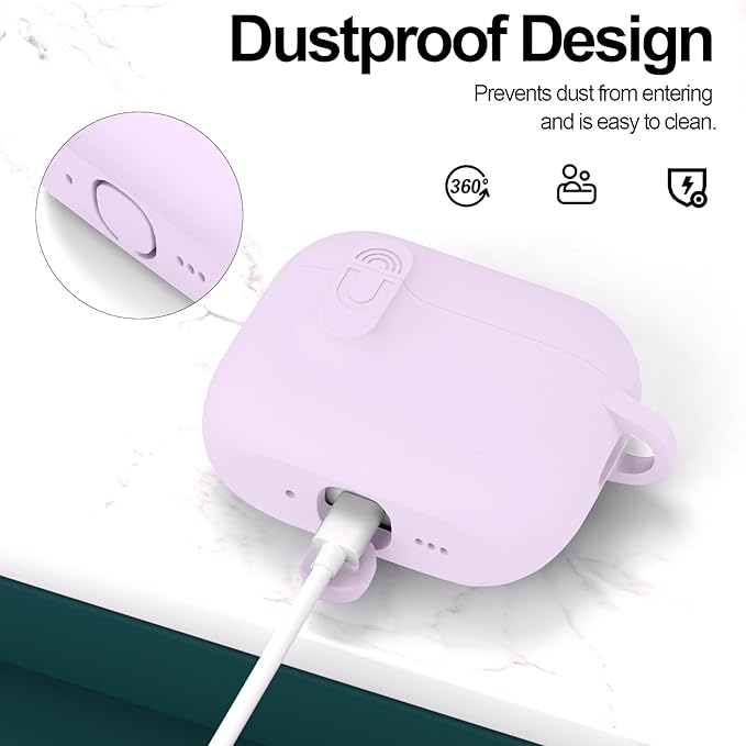 ATUAT for AirPods Pro 3 Case with Magnetic Lid Lock, Protective Soft Silicone Cover with Keychain Cleaner Kit for Women Men for Apple AirPods Pro 3rd Generation(2025), Front LED Visible, Lavender
