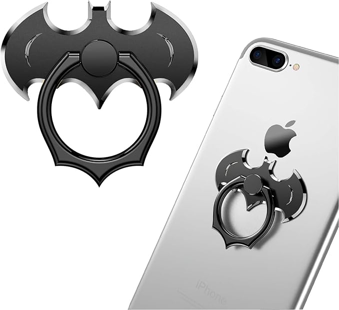 Bat Phone Ring Stand Holder - OATSBASF Cell Phone Ring Holder Finger Grip 360 Degree Rotation Compatible with iPhone 17/16/15/14/13 Pro Max and Other Smartphones（Black+Silver）