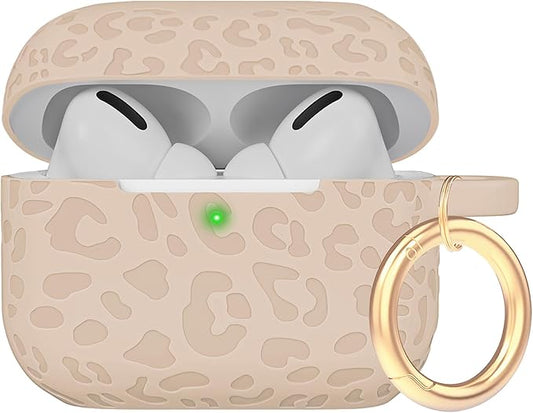 Case Compatible with AirPods Pro 3 Generation 2025 Cover with Keychain, Gawnock Engraved Leopard Skin Soft Cover for AirPods Pro 3 Case Full Protection,Front LED Visible, Tea