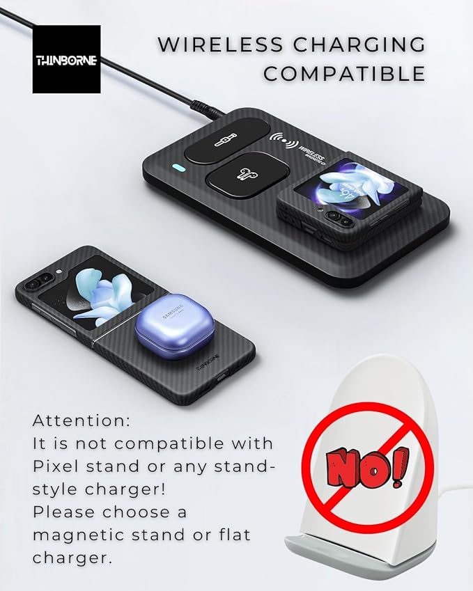 Thinborne Super Thin for Samsung Galaxy Z Flip 5 Case, [600D Aramid Fiber] [Ultra Slim Minimalist Style with Carbon Fiber Textures]