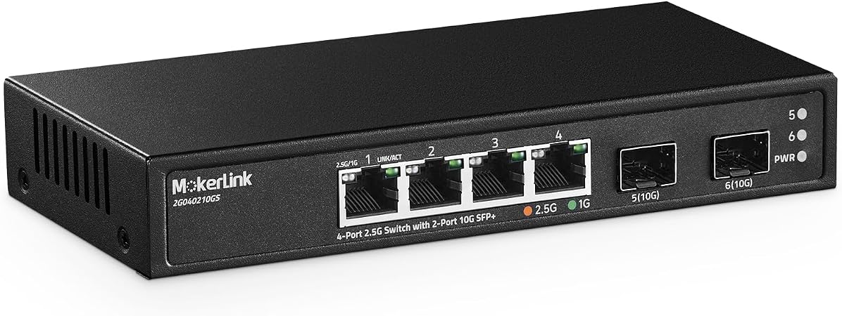 MokerLink 4 Port 2.5G Ethernet Switch with 2 Port 10G SFP+ Slot, 4 x 2.5G Base-T Ports Compatible with 10/100/1000Mbps, Metal Unmanaged Fanless Small Network Switch - Image 3