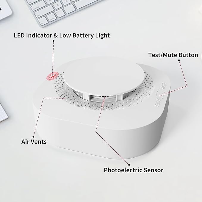 Smoke Detectors for Home,Photoelectric Wireless Fire Alarms Replaceable Battery Powered,Portable Smoke Alarm with Test/Mute Button,Attic Smoke Detector,6 Pcs(Battery Not Included)