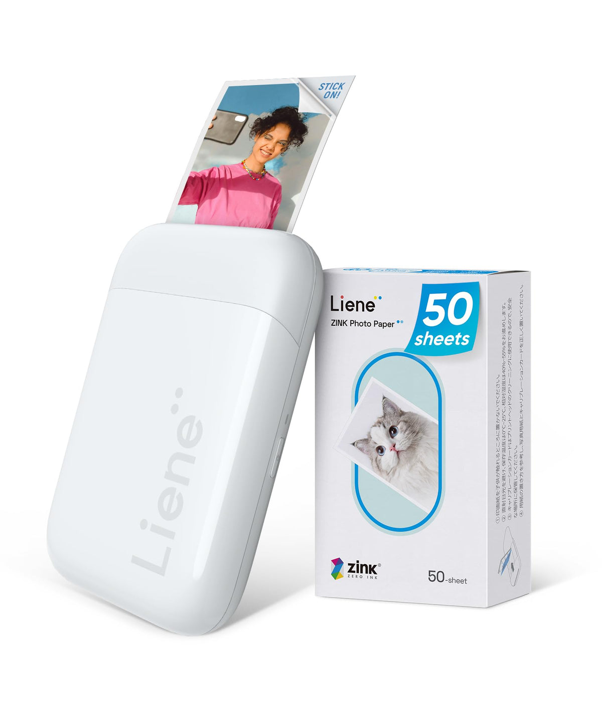 Liene Pearl K100 2x3” Photo Printer, Mini Instant Portable Color Picture Printer Bundle 50 Zink Adhesive Paper, Bluetooth 5.2 Compatible w/iOS & Android Small Phone Sticker for iPhone Smartphone White