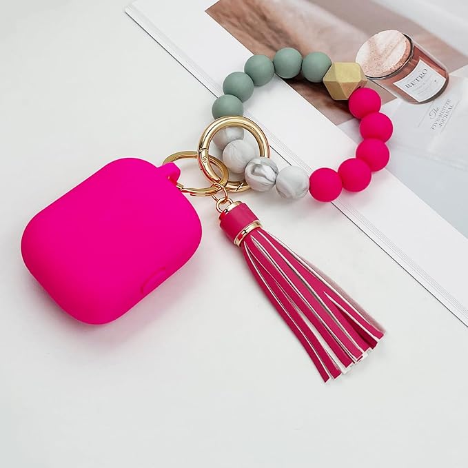 Compatible with AirPods Pro 3 Case Cover 2025, Silicone Protective Cover with Bracelet Keychain for Apple AirPods Pro 3rd Generation Wireless Earbuds (Hot Pink)