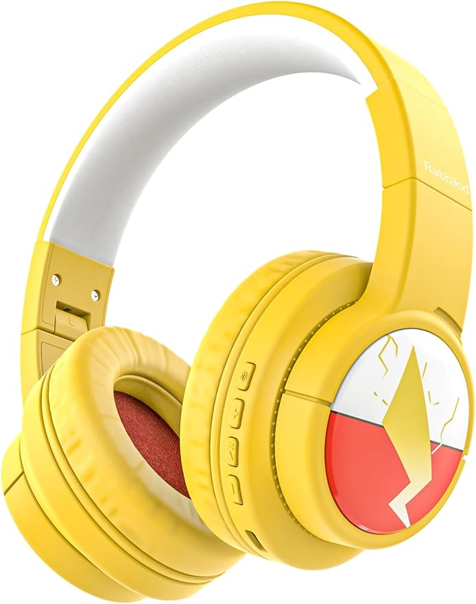 Kids Bluetooth Headphones, Wireless Headphones with Microphone, 74/85/94dB Volume Limited, 80H Playtime, Foldable Over Ear Headphones for School, Home, or Travel, Yellow