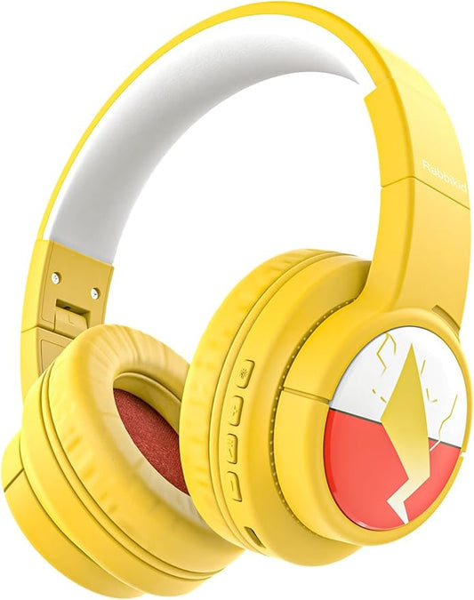 Kids Bluetooth Headphones, Wireless Headphones with Microphone, 74/85/94dB Volume Limited, 80H Playtime, Foldable Over Ear Headphones for School, Home, or Travel, Yellow