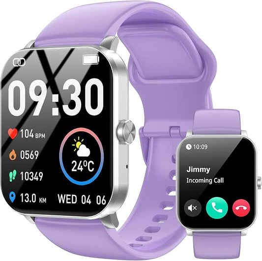 Smart Watch for Men Women, 120+ Sports Modes, Bluetooth Calls/Messages, 1.85" HD Touch Screen, IP68 Waterpro of Fitness Tracker with Heart Rate/Sleep Monitor, Compatible with Android/iOS (Purple)