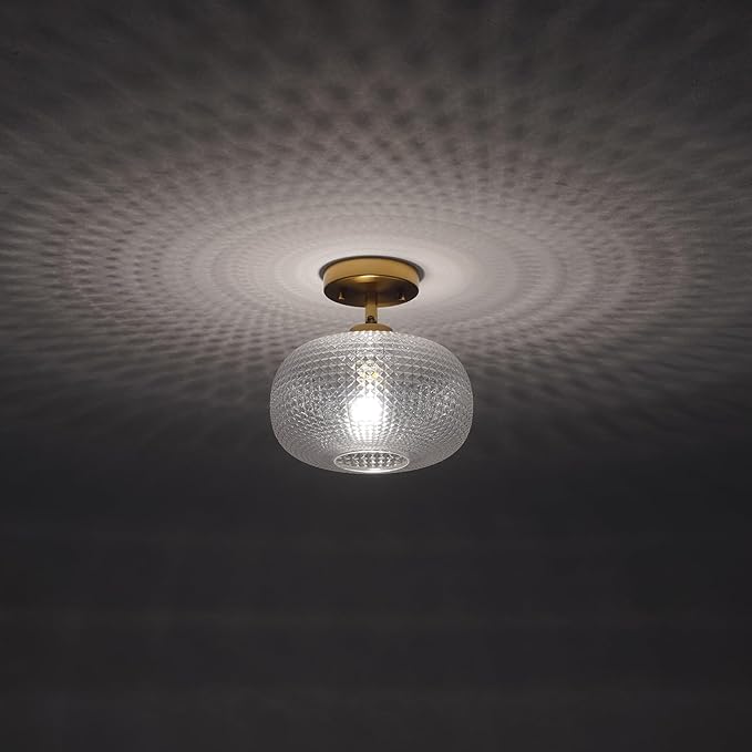 Modern Prismatic Globe Ceiling Light,Vintage Glass Flush Mount Light Fixture with Brass Gold Hallway Ceiling Lighting for Bedroom,Foyer,Kitchen,Laundry Room,Entryway,E26 Ceramic Base,9.84 Inch