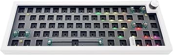 BOYI GMK67Pro Keyboard Barebones Kit,QMK/VIA Programmable BT5.0/2.4G/Type-C Tri-Mode Wireless RGB Gasket Mounted 65% Compact Custom RGB 4000mAh Mechanical Keyboard with Knob DIY Kit(White)