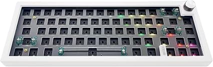 BOYI GMK67Pro Keyboard Barebones Kit,QMK/VIA Programmable BT5.0/2.4G/Type-C Tri-Mode Wireless RGB Gasket Mounted 65% Compact Custom RGB 4000mAh Mechanical Keyboard with Knob DIY Kit(White)
