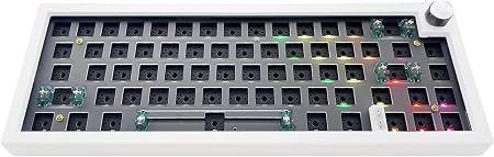 BOYI GMK67Pro Keyboard Barebones Kit,QMK/VIA Programmable BT5.0/2.4G/Type-C Tri-Mode Wireless RGB Gasket Mounted 65% Compact Custom RGB 4000mAh Mechanical Keyboard with Knob DIY Kit(White)