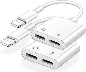 [Apple MFi Certified] 2PACK iPhone Lightning to 2 Lightning Adapter, Dual Lightning AUX + Charger Adapter Dongle Cable Splitter Compatible for iPhone 12/11/SE/X/XR/XS/8/7/6 Support Call + Charging