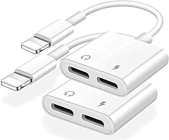 [Apple MFi Certified] 2PACK iPhone Lightning to 2 Lightning Adapter, Dual Lightning AUX + Charger Adapter Dongle Cable Splitter Compatible for iPhone 12/11/SE/X/XR/XS/8/7/6 Support Call + Charging