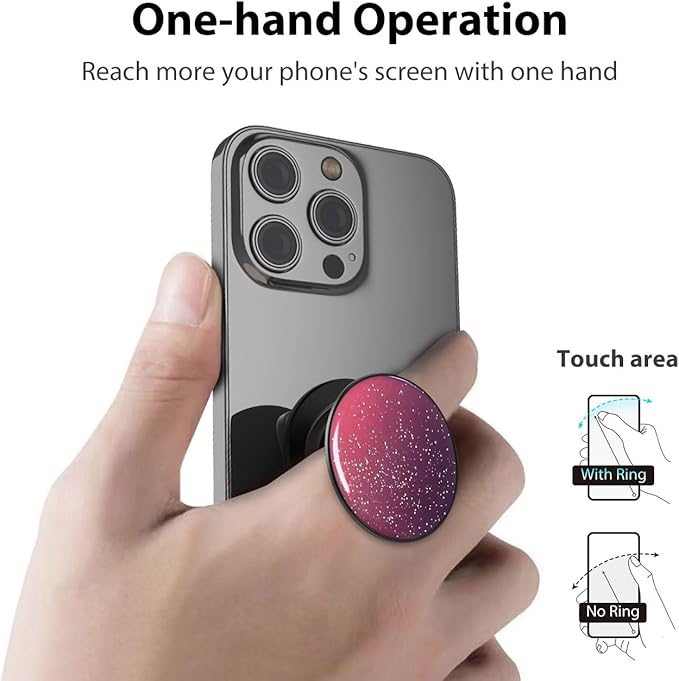 Phone Grip Holder, Phone Ring Holder Finger Kickstand, Adjustable Metal Cell Phone Rings Gripper Stand Work with Magnetic Car Mount for iPhone Samsung &Other Phones - Sky Red