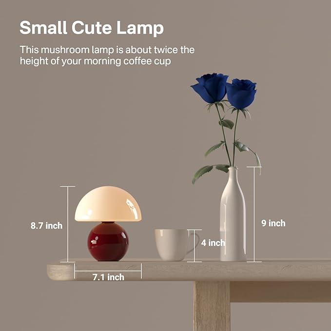 Christmas Decorations Lights Christmas Gifts for Grandkids Women Mushroom Lamp Table Lamp for Bedroom,Desk Bedside Small Lamps for Living Room Night Stands(Christmas Red)