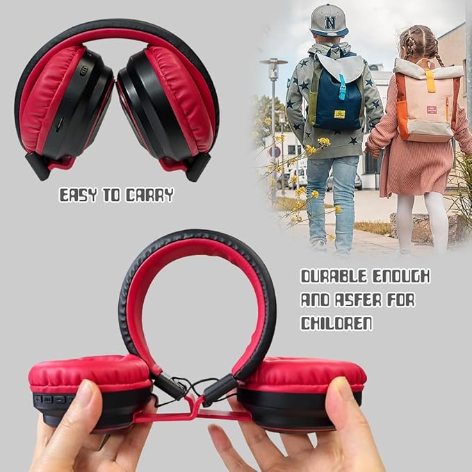 Kids Headphones Bluetooth 5.3 Wireless 60H Play Time Volume Limited 85/110dB Over Ear Foldable Headset with Cable Aux Mic for iPad Notebook Boy Girl Travel School Tablet Black