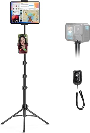 OMOTON 65" Tablet Floor Stand Tripod for iPad with Remote, 360°Phone Holder