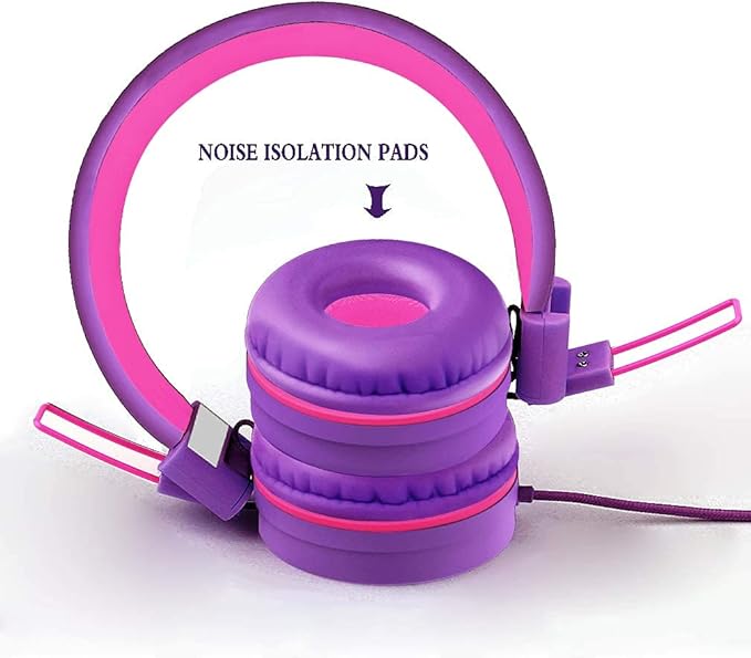 ELECDER i37 Kids Headphones for School Travel, On Ear Headphones Wired with Foldable Corded Stereo Sound 3.5mm Headset for Kid Children Teens Boys Girls Smartphones Computer Kindle Tablet, Purple