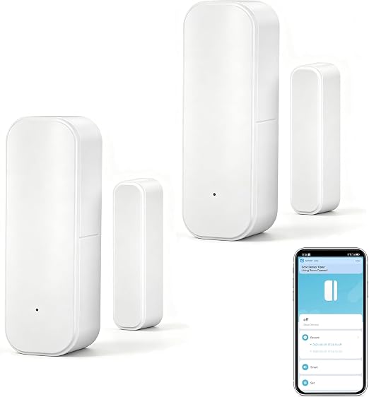 WiFi Door Sensor Window Detector: Smart Window Contact Sensor, Wireless Magnetic Door Open Detector with Free Notification Alerts, Compatible with Alexa Google Assistant (2-Pack)
