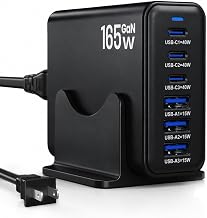 165W GaN Charging Station, 6-Port Desk Charging Station, Black - Image 1