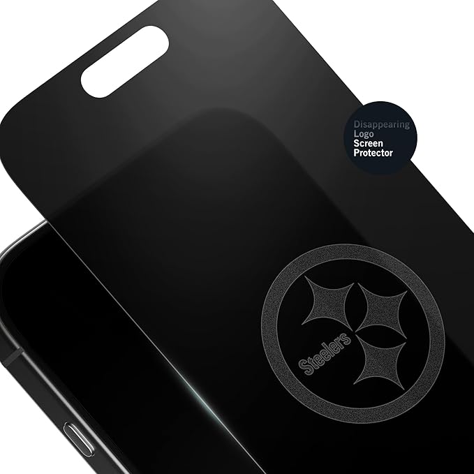 NFL Pittsburgh Steelers Privacy Screen for iPhone 14 Pro Max - with Disappearing Logo - Scratch-Resistant and Easy-to-Install Screen Protectors (Includes Installation Tray)