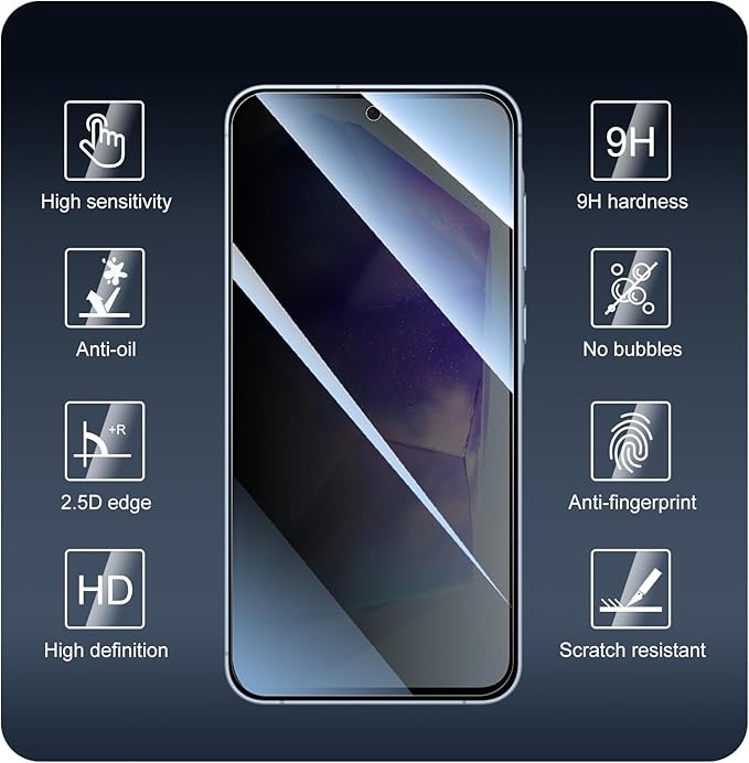 Privacy Screen & Camera Lens Protector for Samsung Galaxy A55, Double Shatterproof Anti-Spy Tempered Glass, Private Black Protection, 9H Hardness Anti-Scratch Case-Friendly, 3 Pack Each