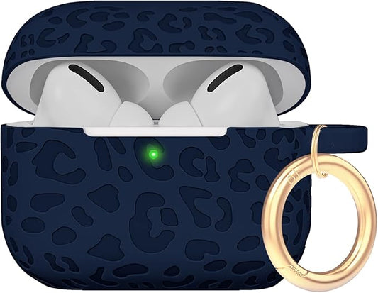 Case Compatible with AirPods Pro 3 Generation 2025 Cover with Keychain, Gawnock Engraved Leopard Skin Soft Cover for AirPods Pro 3 Case Full Protection,Front LED Visible, Blue