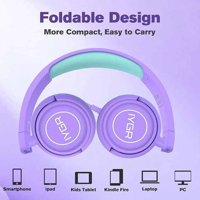 K6 USB C Kids Headphones, 85dB Safe Volume Headphones for Kids, Stereo Sound Foldable Headphone for School, Comfortable Fit On-Ear Headphone for Smartphones/iPad/Tablet/Plane/Travel